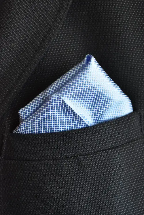 Cerulean Blue Micro-Grid Geometric Pocket Square