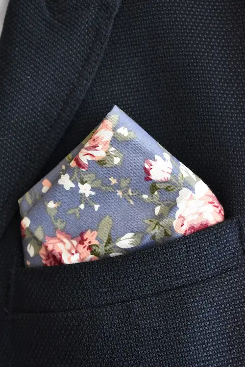 Dusty Blue Vintage Floral Pocket Square