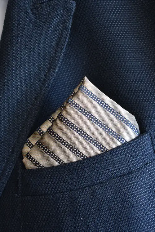 Desert Gold and Navy Blue Track-Striped Pocket Square