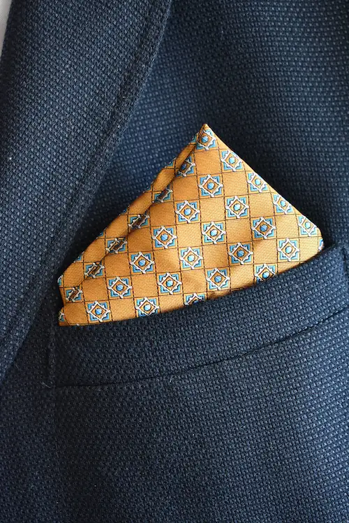 Ochre Gold and Turquoise Geometric Diamond Pocket Square
