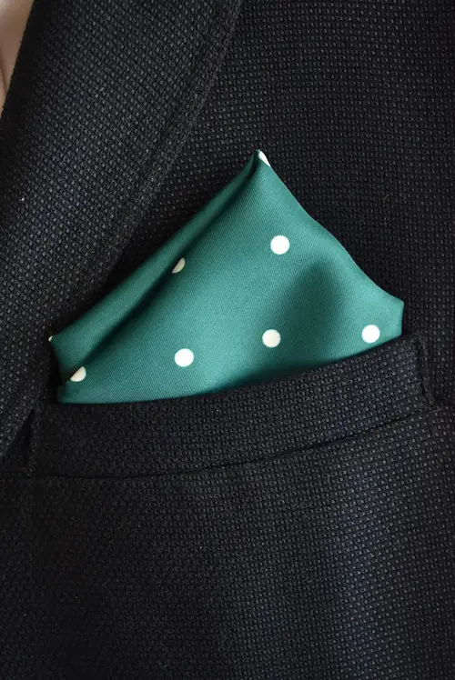Emerald Green and White Polka Dot Pocket Square | ForHim.ke