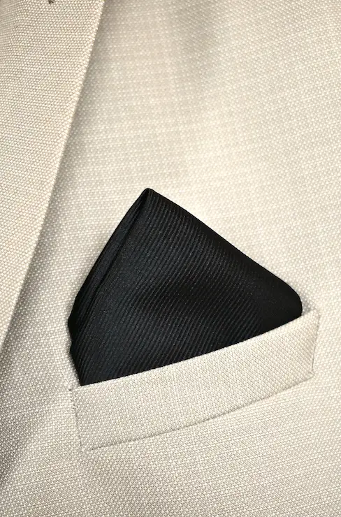 Solid Jet Black Ribbed Pocket Square
