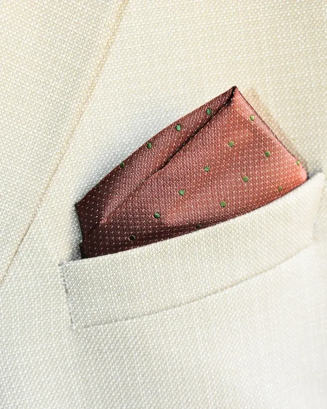 The Copper Bronze and Emerald Pin Dot Pocket Square