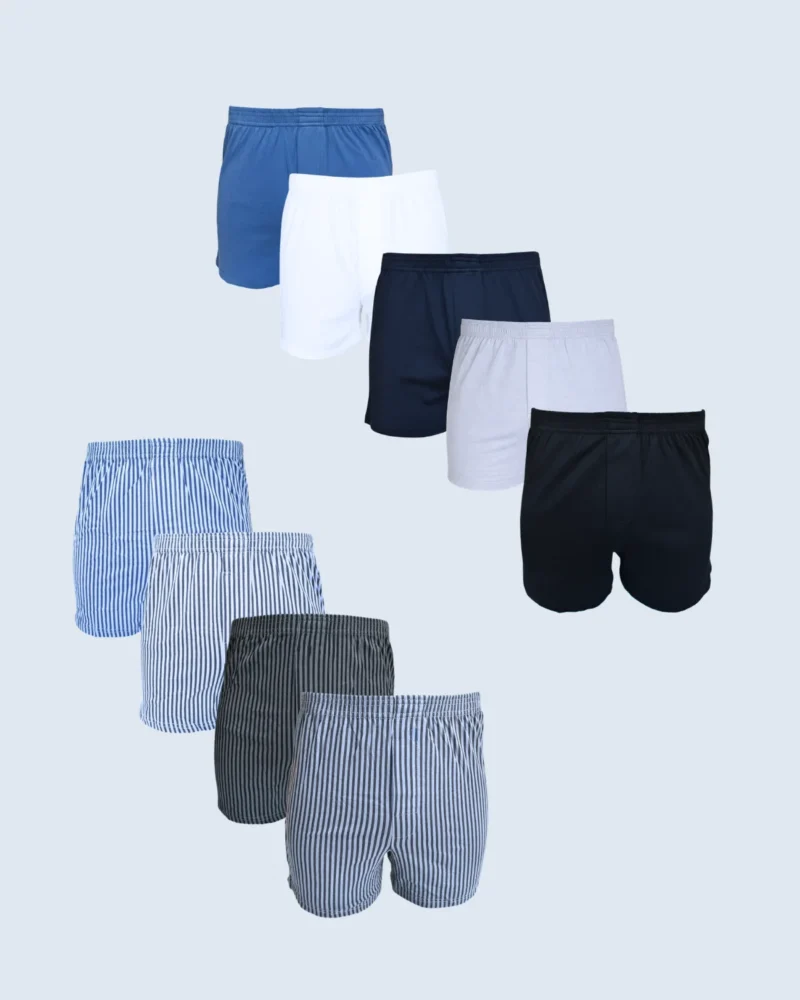 9-Pack Plain & Stripes Cotton Loose Fit Boxers