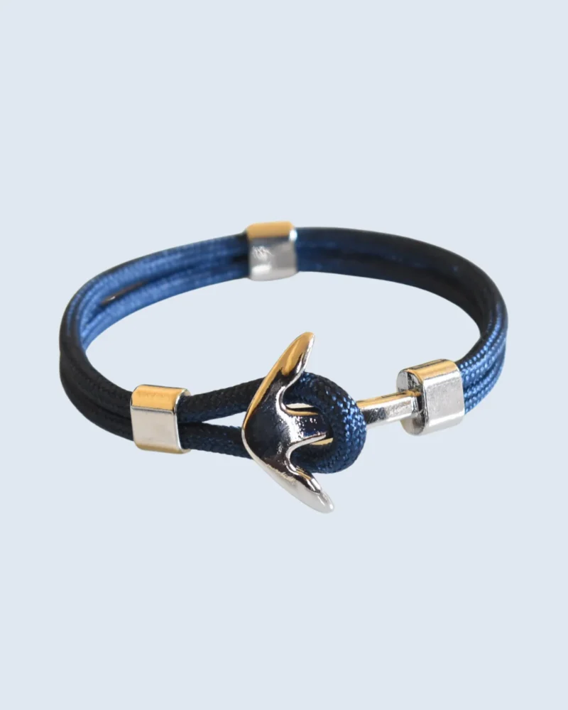Silver Nautical Anchor Navy Blue Nylon Rope Bracelet