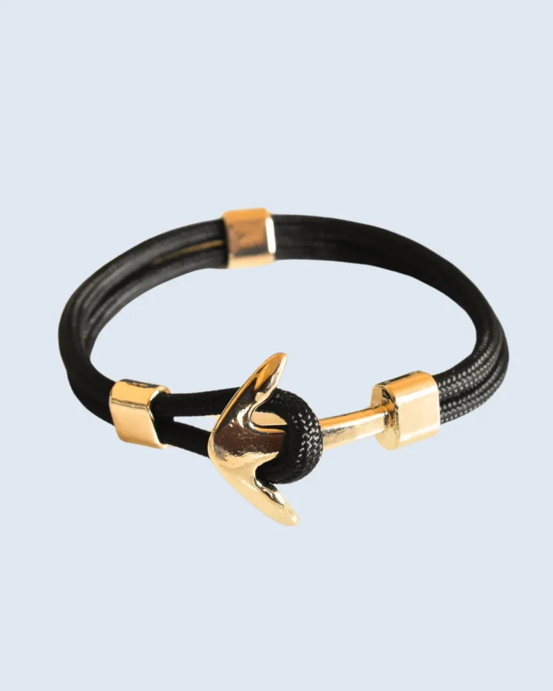 Gold Nautical Anchor Black Rope Bracelet