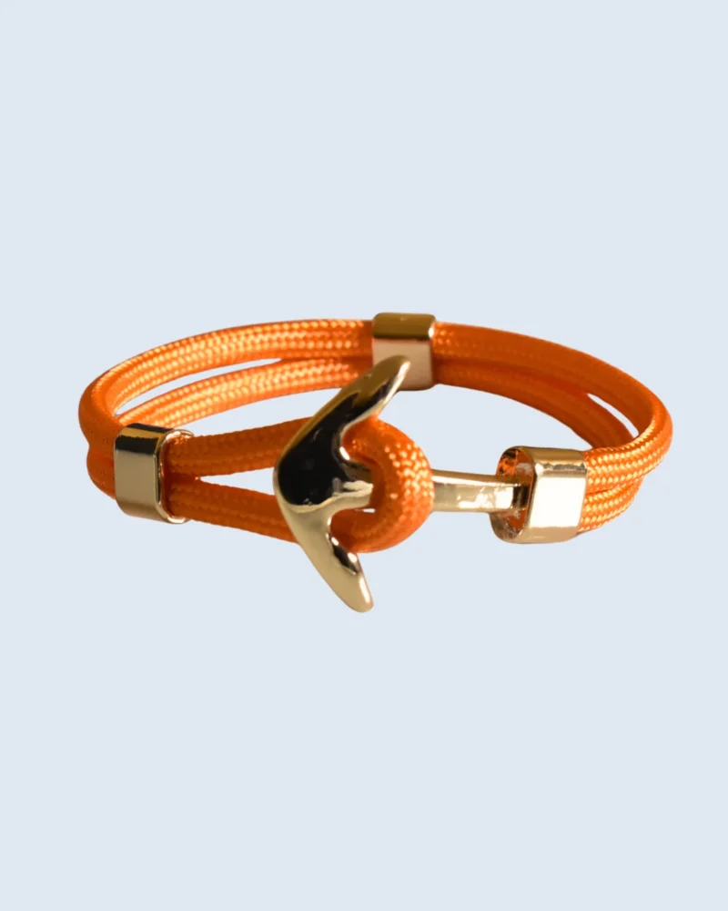 Gold Nautical Anchor Vibrant Orange Nylon Rope Bracelet
