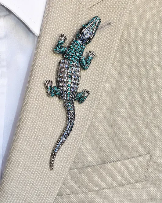 Luxury Jeweled Crocodile Lapel Pin