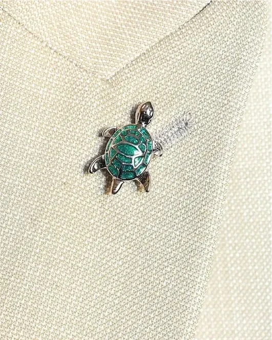 Silver & Emerald Sea Turtle Lapel Pin