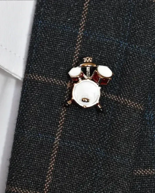 Gold & White Drum Set Lapel Pin