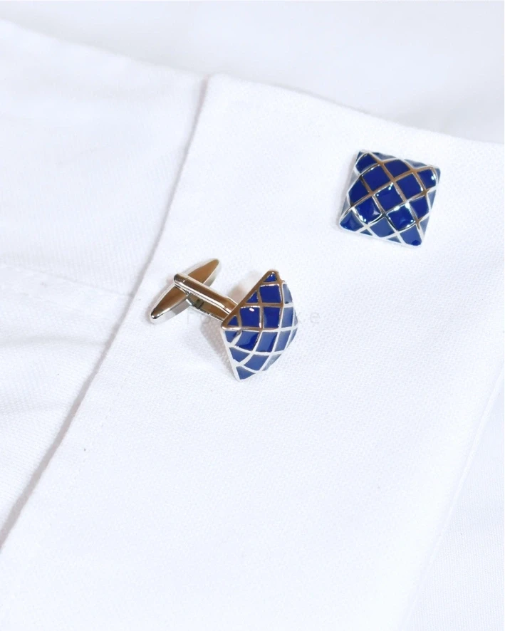 Blue Geometric Lattice Square Cufflinks