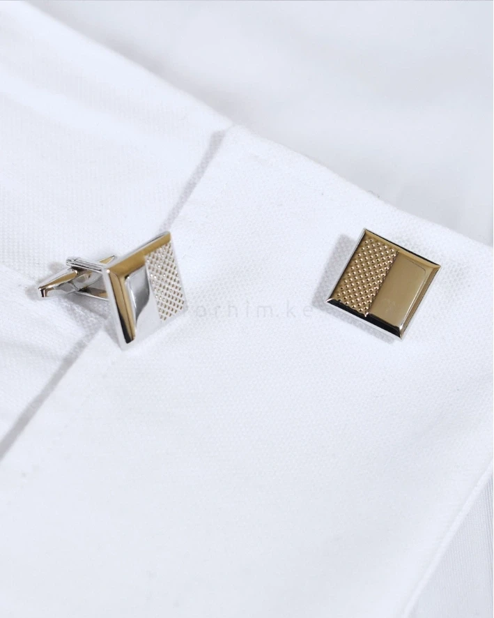 Half-Textured Silver Square Cufflinks