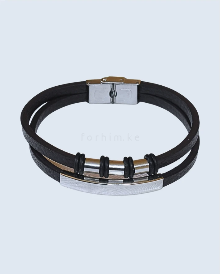 21cm Executive Dual-Band Leather Bracelet