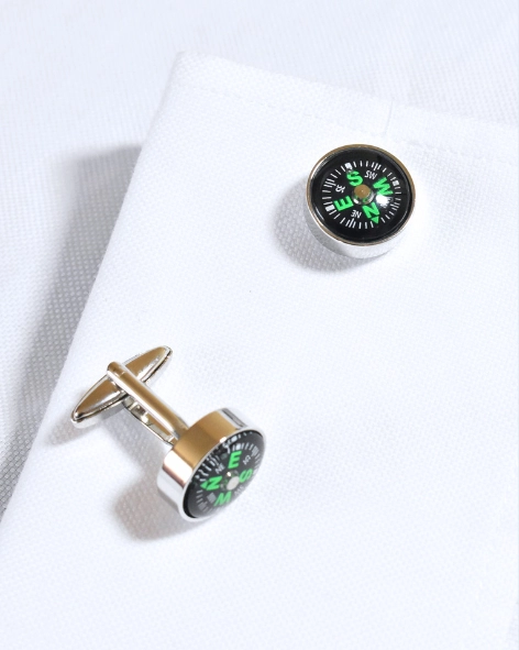 Executive Compass Silver Cufflinks