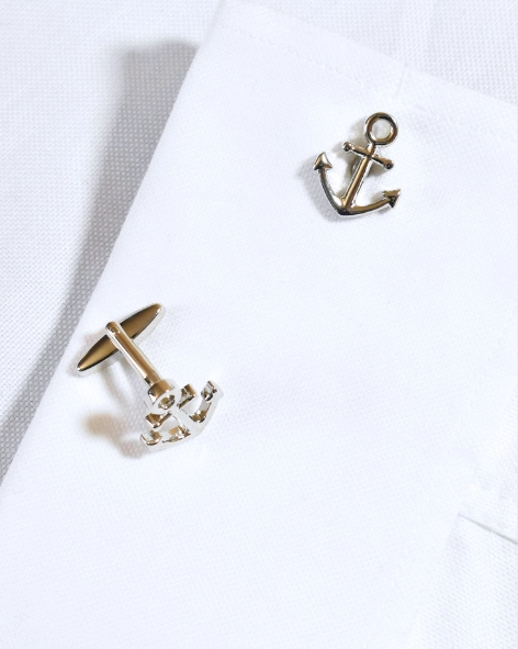 Polished Silver Anchor Cufflinks