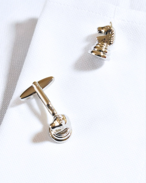 Polished Silver Chess Knight Cufflinks