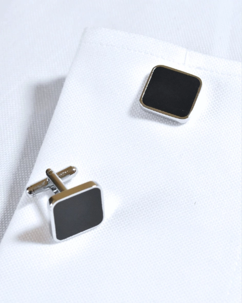 Onyx and Silver Square Cufflinks