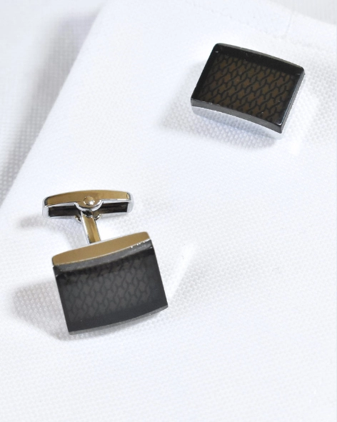 Patterned Onyx Rectangular Cufflinks