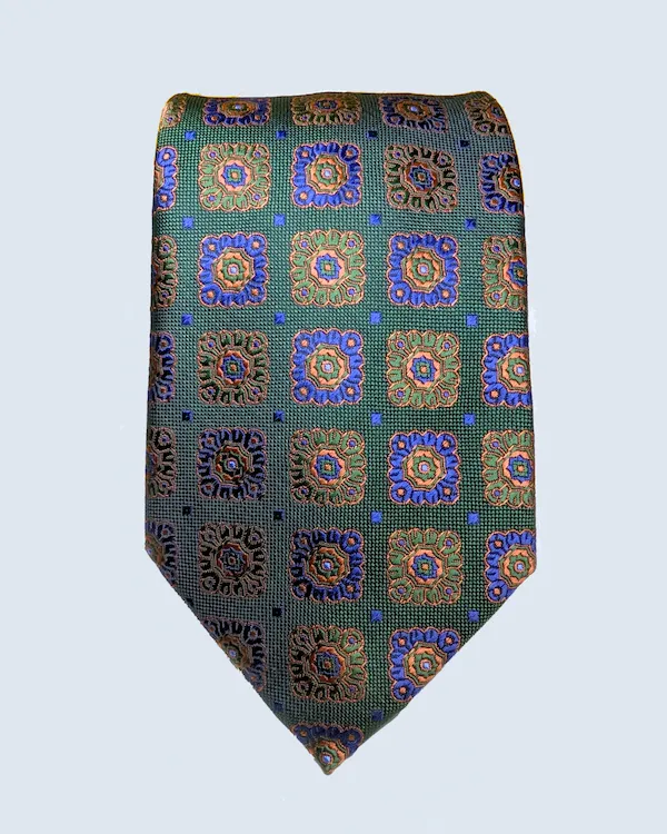 Olive Green Geometric Medallion Tie