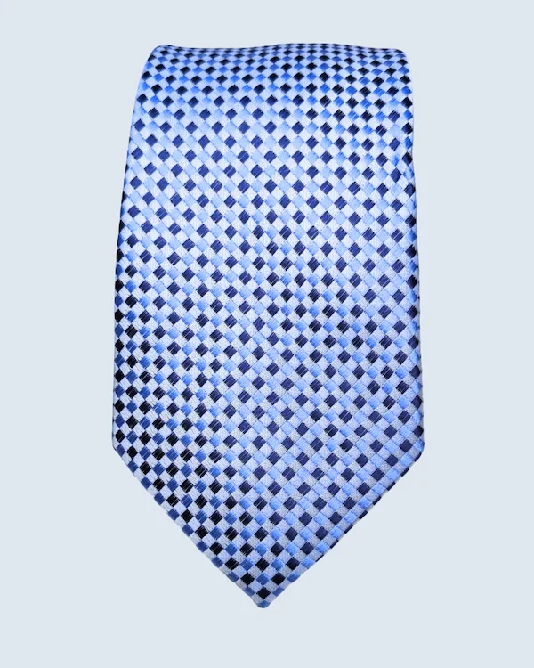 Blue and Navy Checkered Silk-Style Tie