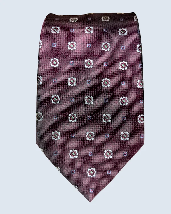Burgundy Geometric Micro-Medallion Tie