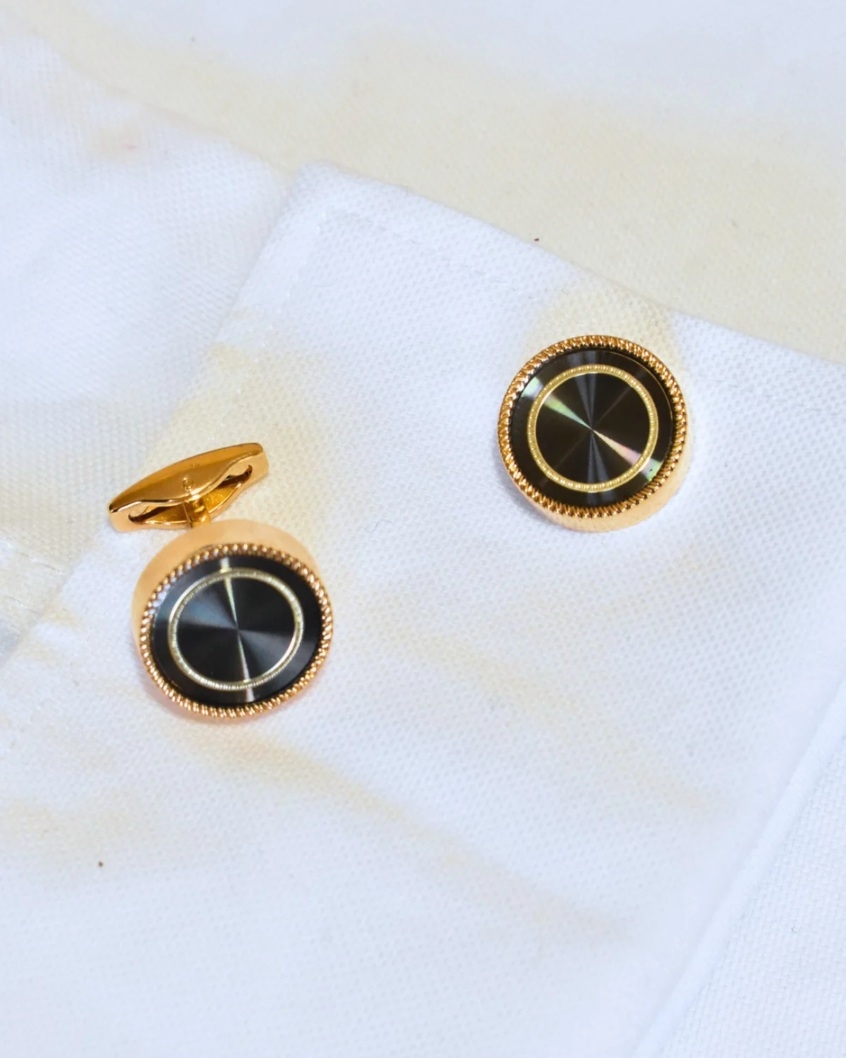 Gold and Black Sunburst Circular Cufflinks