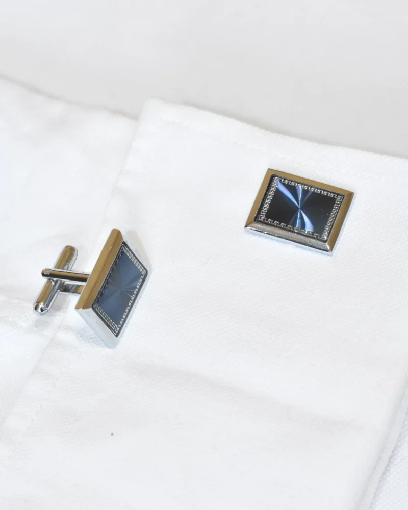 Silver and Midnight Blue Rectangular Sunburst Cufflinks
