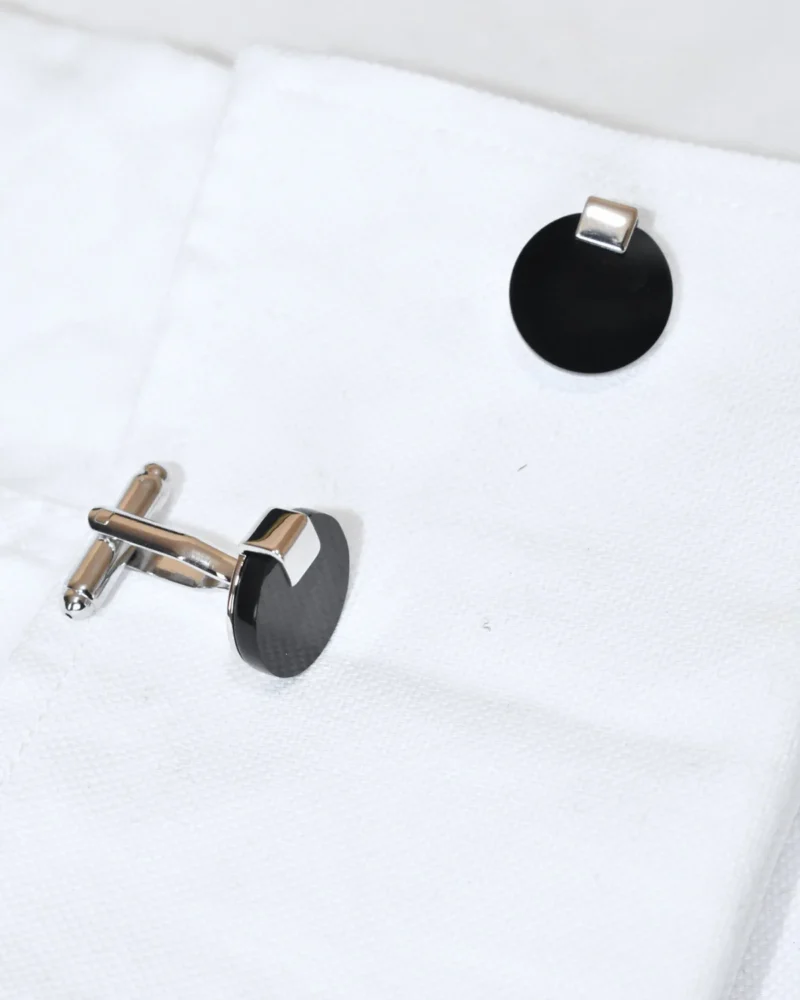 Silver and Black Round Onyx-Style Clip Cufflinks