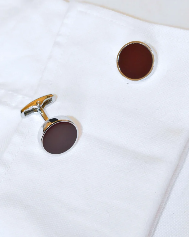 Silver and Deep Brown Circular Inlay Cufflinks