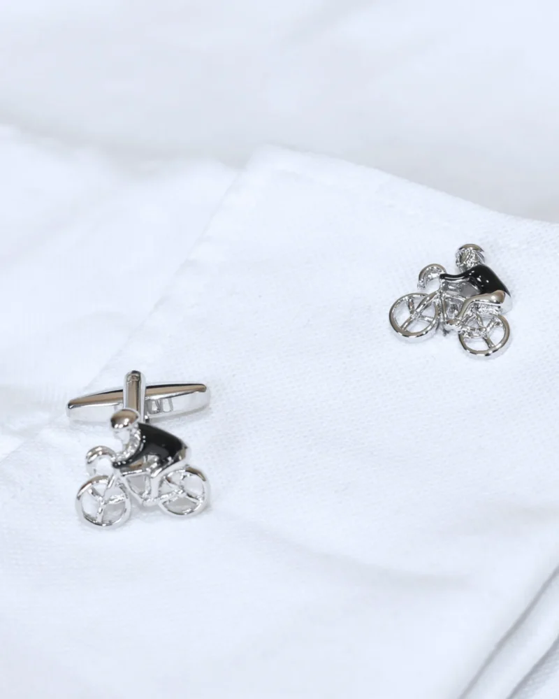 Silver and Black Cyclist Road Bike Cufflinks