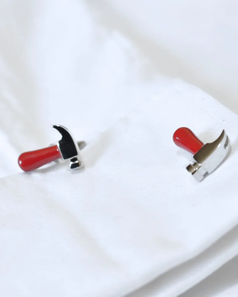 Silver and Red Claw Hammer Cufflinks