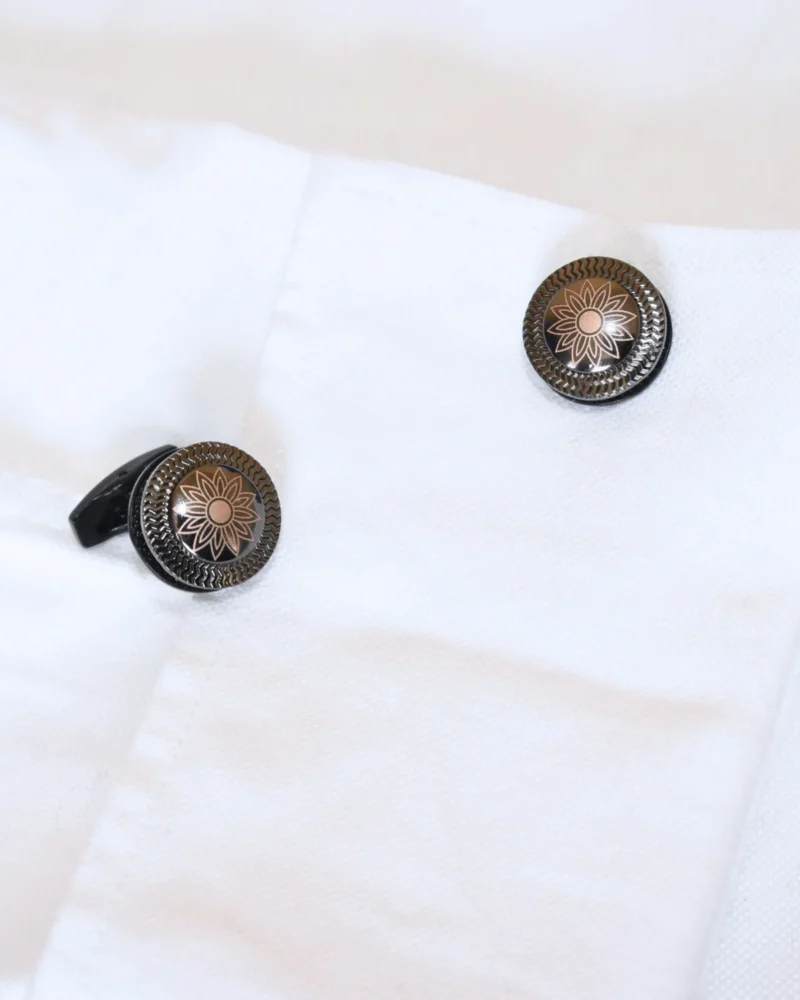 Gunmetal, Bronze, and Black Floral Geometric Round Cufflinks