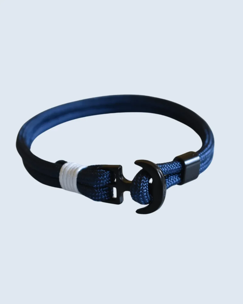 21cm Matte Black Nautical Anchor Navy Blue Nylon Rope Bracelet