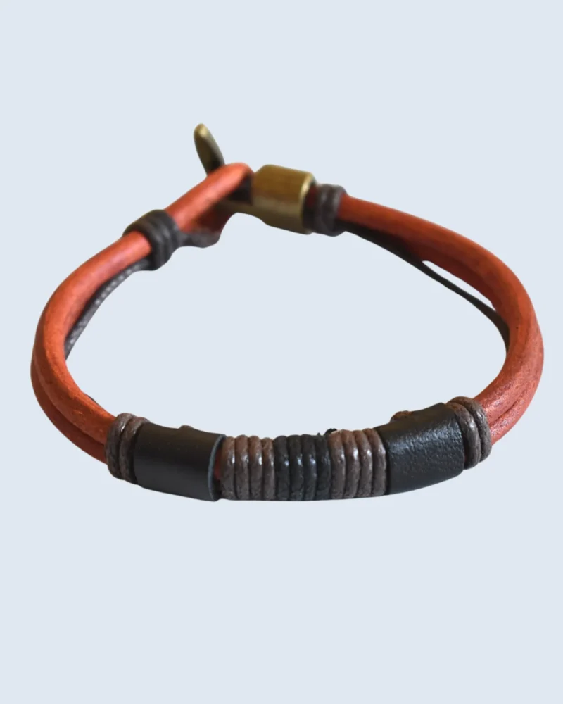 21cm Antique Brass Hook Rustic Cognac and Brown Leather Cord Bracelet