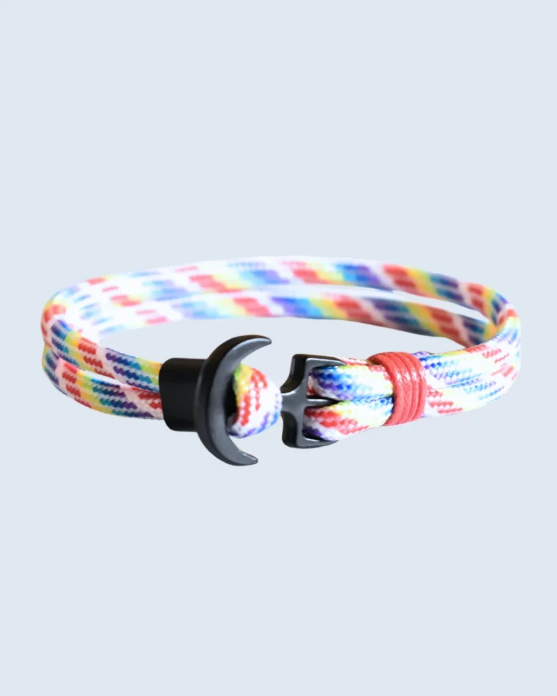 Matte Black Nautical Anchor Multicolor Nylon Rope Bracelet