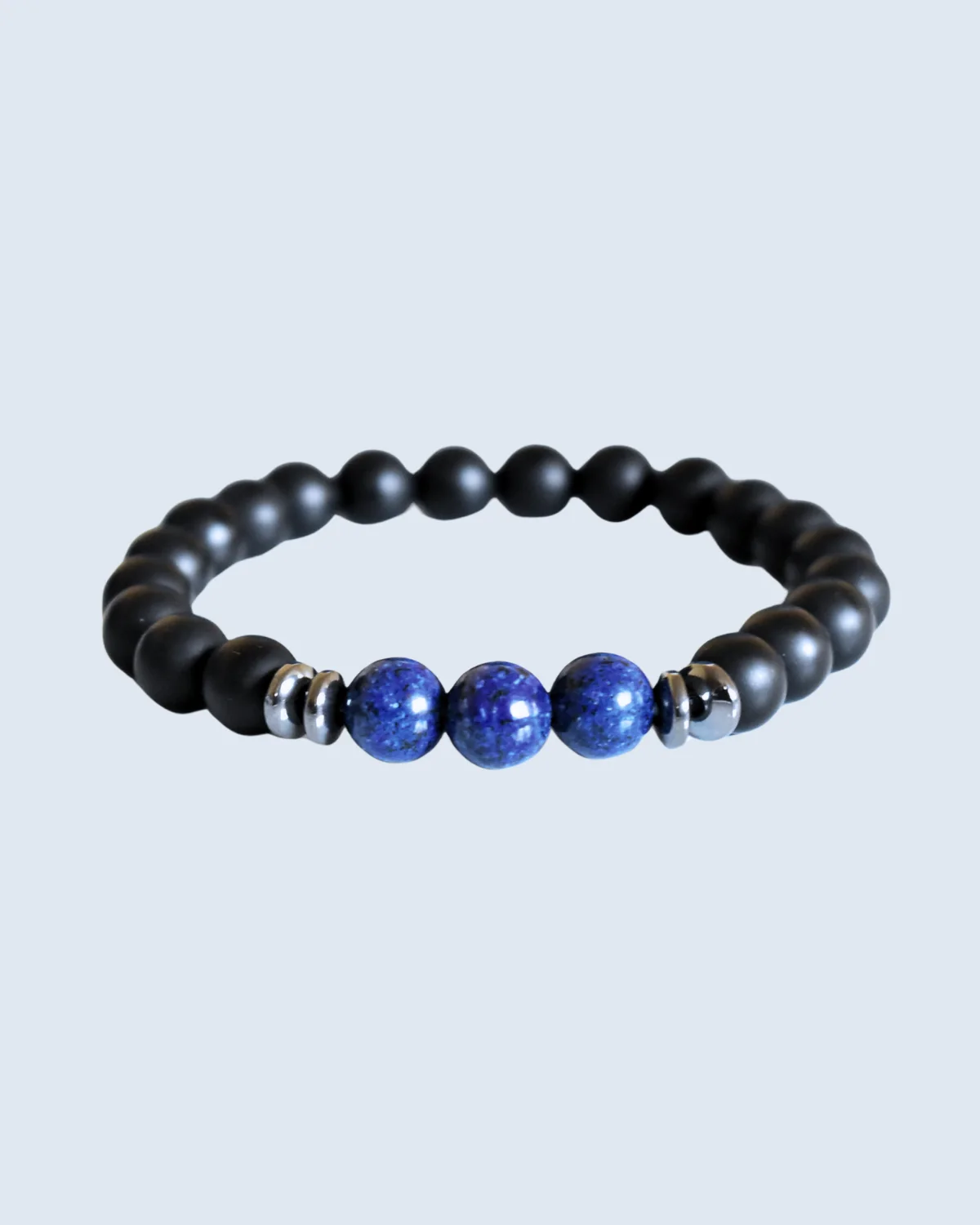 Blue Lapis & Matte Black Stone Beaded Bracelet