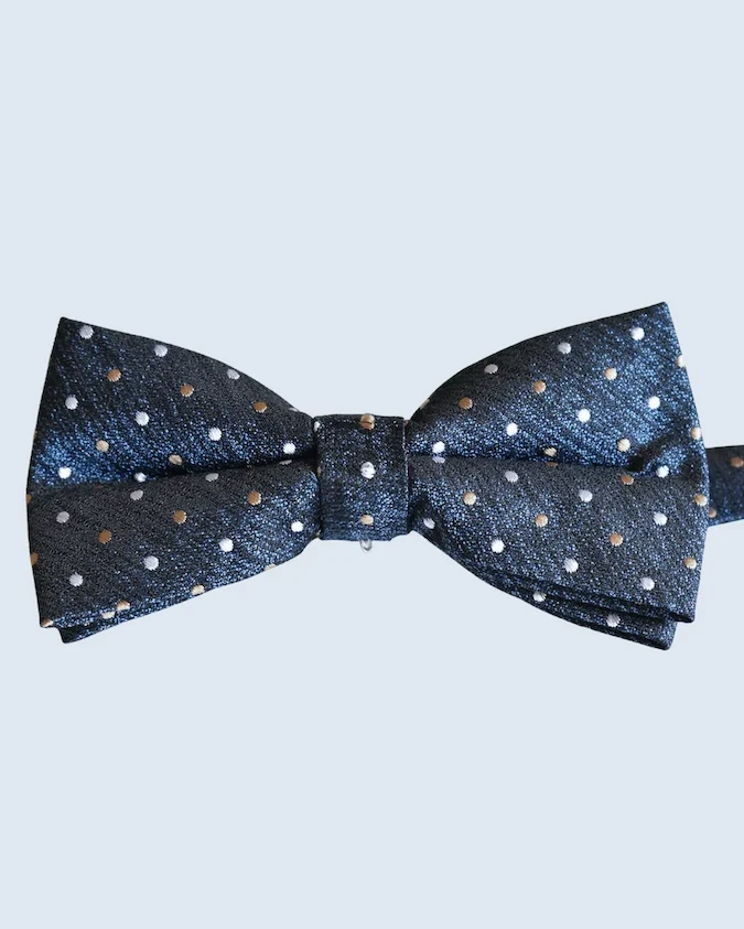 Navy & Gold Polka Dot Woven Bow Tie