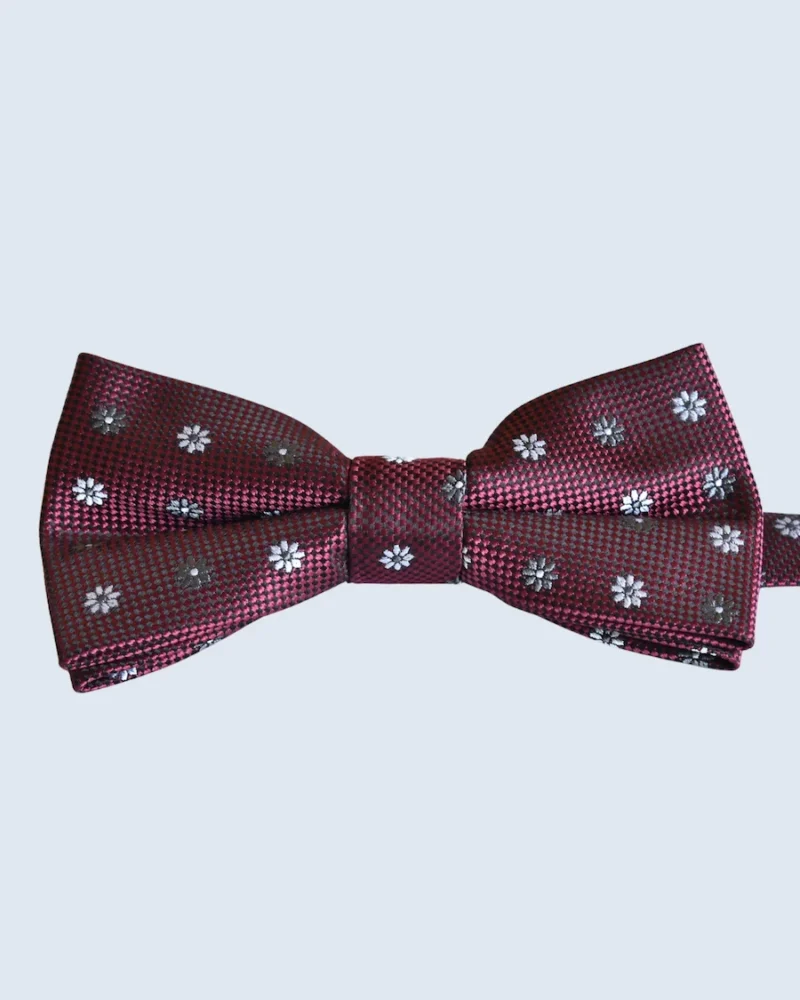 Burgundy Floral Woven Bow Tie