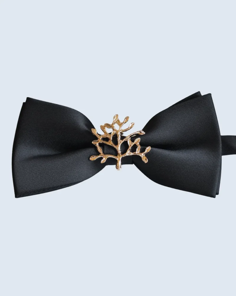 Black Bow Tie with Gold Tree Brooch
