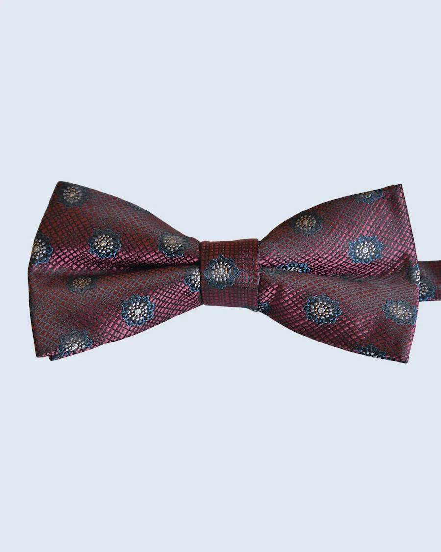 Burgundy Floral Medallion Woven Bow Tie