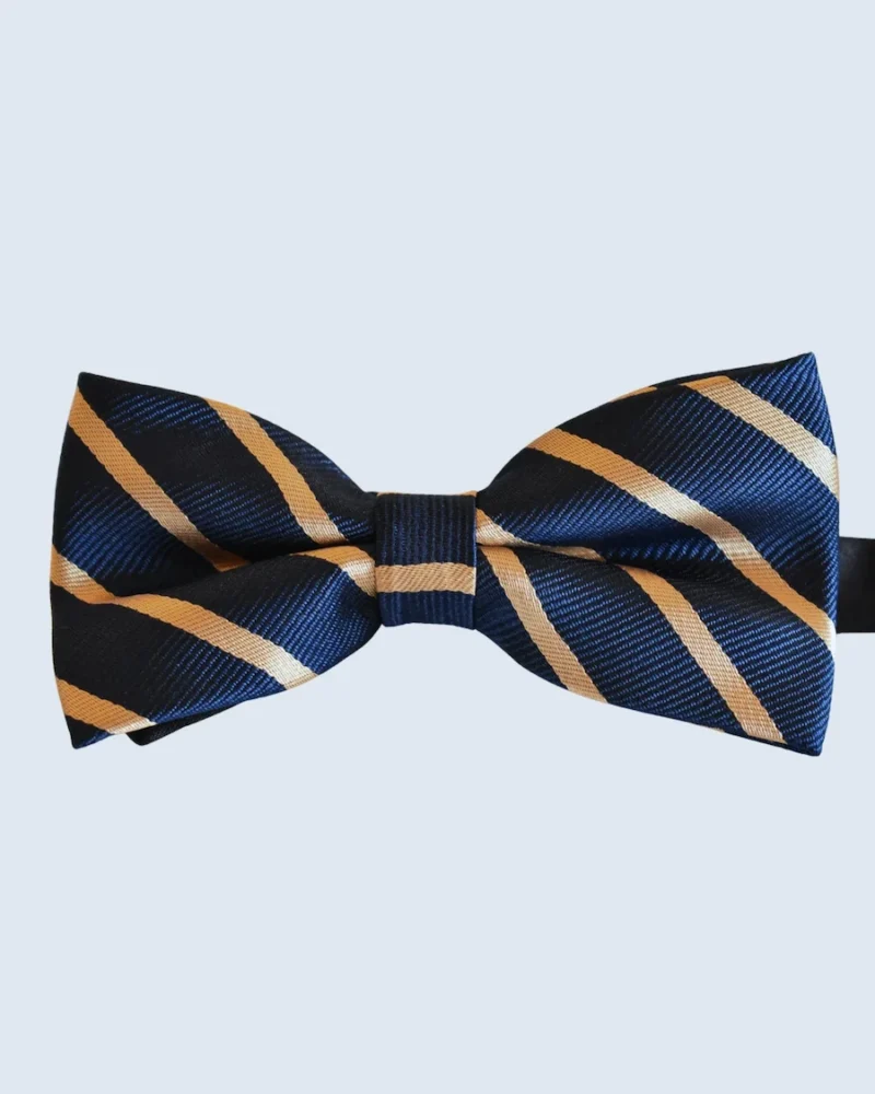 Navy & Gold Striped Woven Bow Tie
