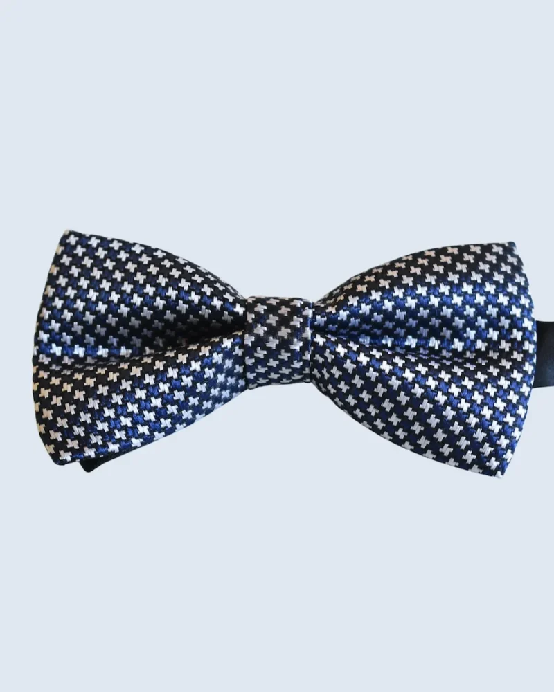 Navy & Silver Houndstooth Woven Bow Tie