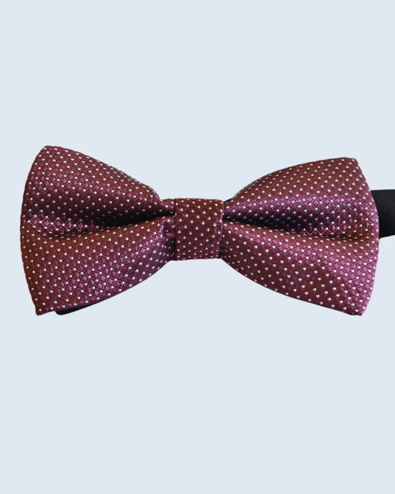 Burgundy & Silver Pin Dot Woven Bow Tie