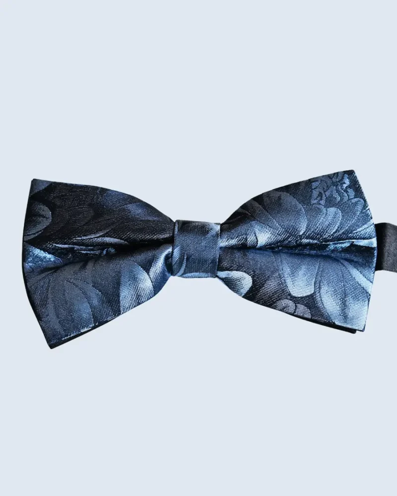 Steel Blue Floral Woven Bow Tie