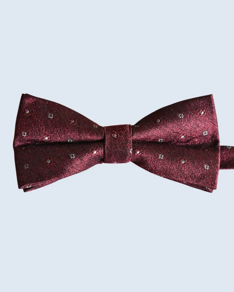 Burgundy & Silver Micro Floral Woven Bow Tie