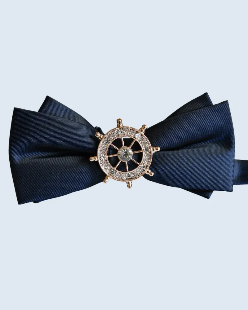 Navy & Gold Nautical Helm Brooch Bow Tie