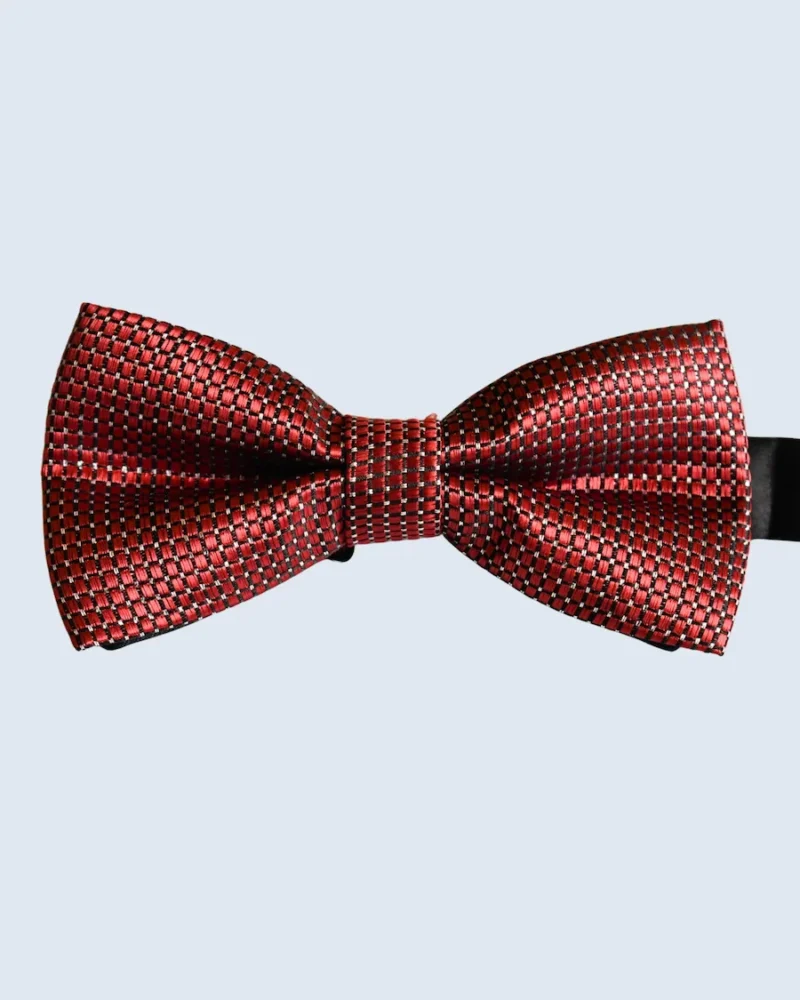 Crimson Red Geometric Basketweave Woven Bow Tie
