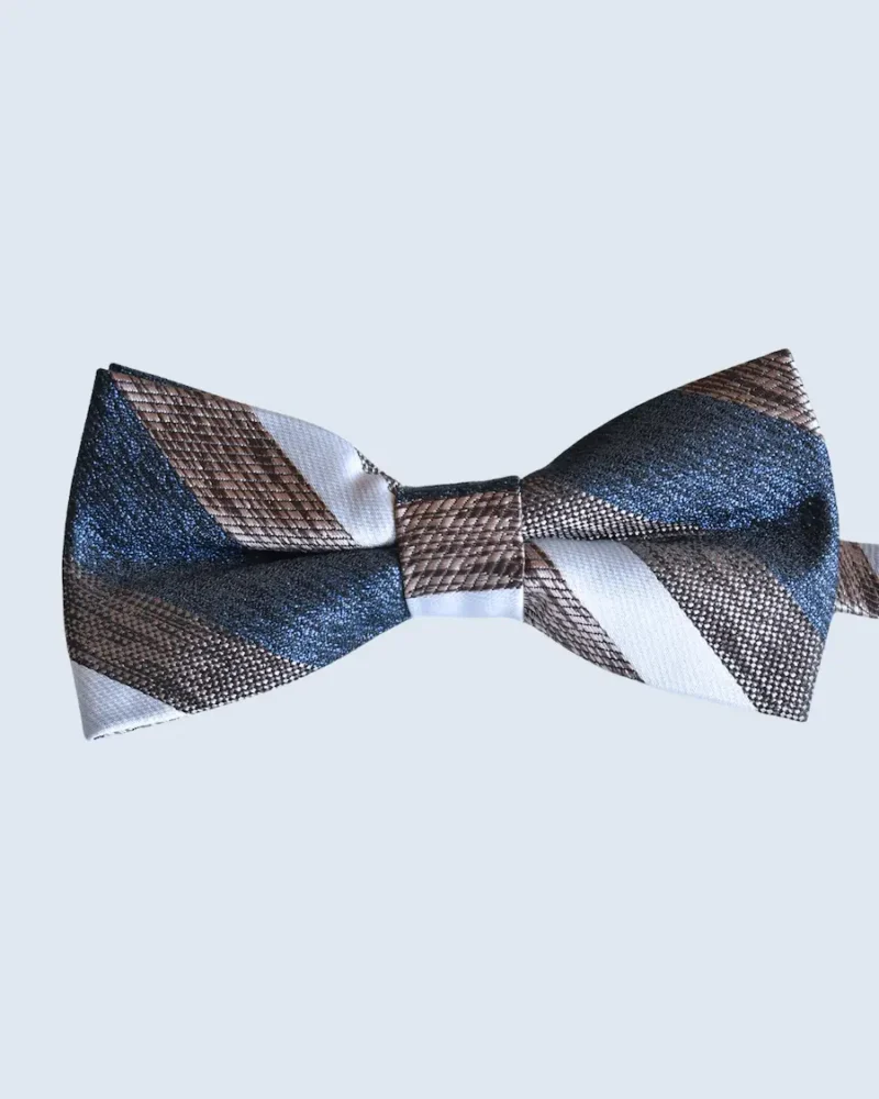 Bronze, Navy & Silver Block Striped Woven Bow Tie