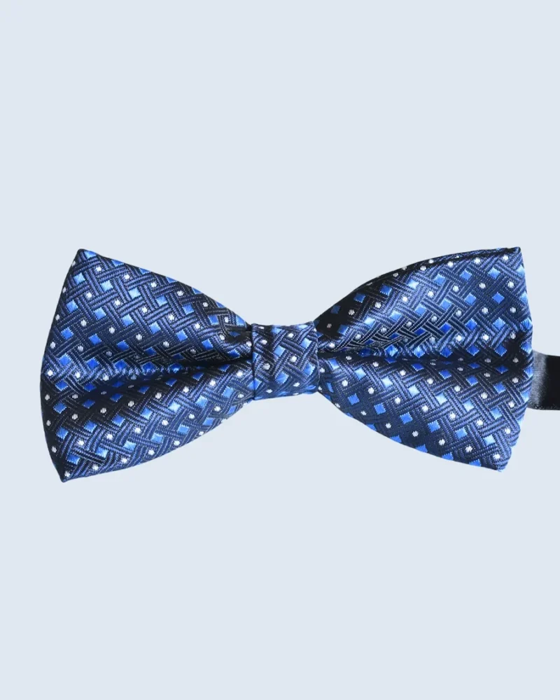 Royal Blue & Silver Geometric Lattice Woven Bow Tie