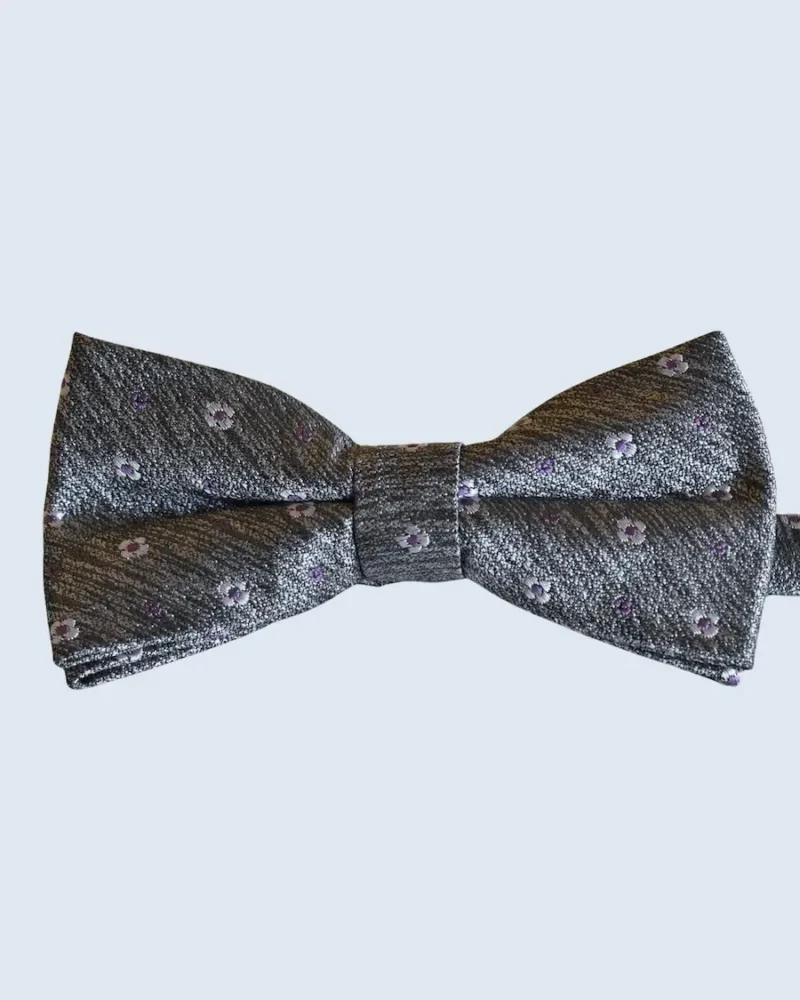 Charcoal Silver & Purple Floral Micro-Dot Woven Bow Tie